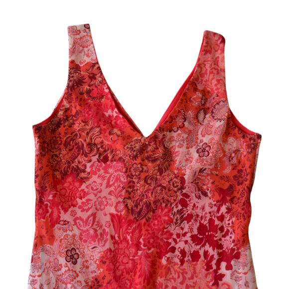 Y2K Red Floral Chiffon Sleeveless V-Neck Midi Dress - Size Medium Large - Picture 6 of 8